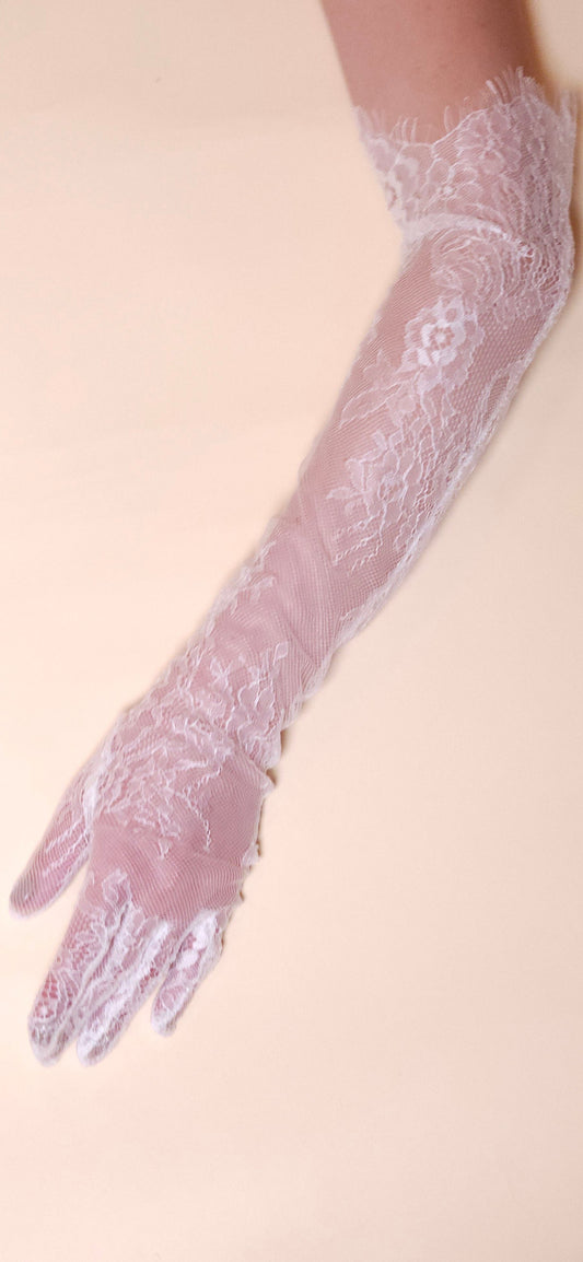 Fairy white lace tulle gloves, long bridal gloves, classic bridal gloves