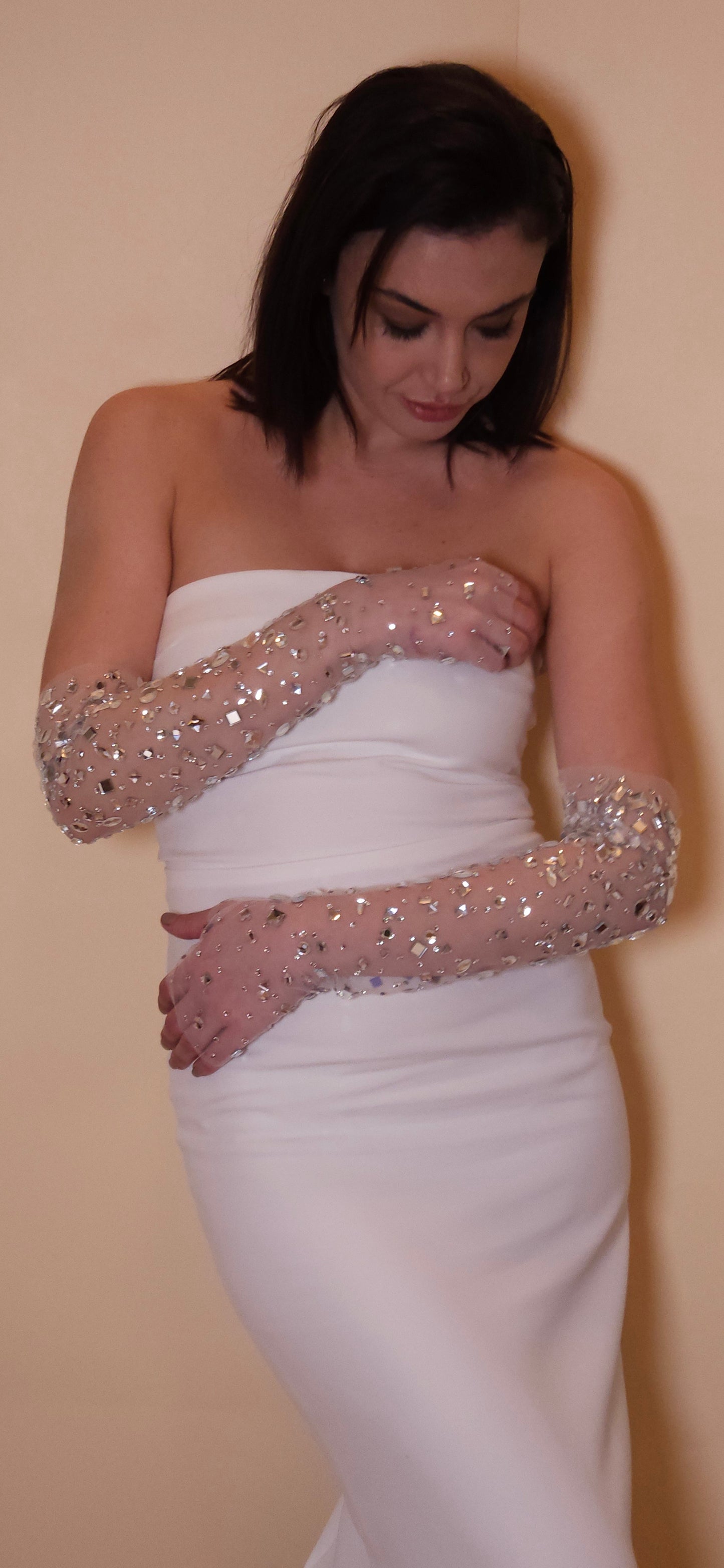 Fingerless sparkly gloves with stones, handless tulle gloves, gloves for weddings, bridal gloves, bridal accessories