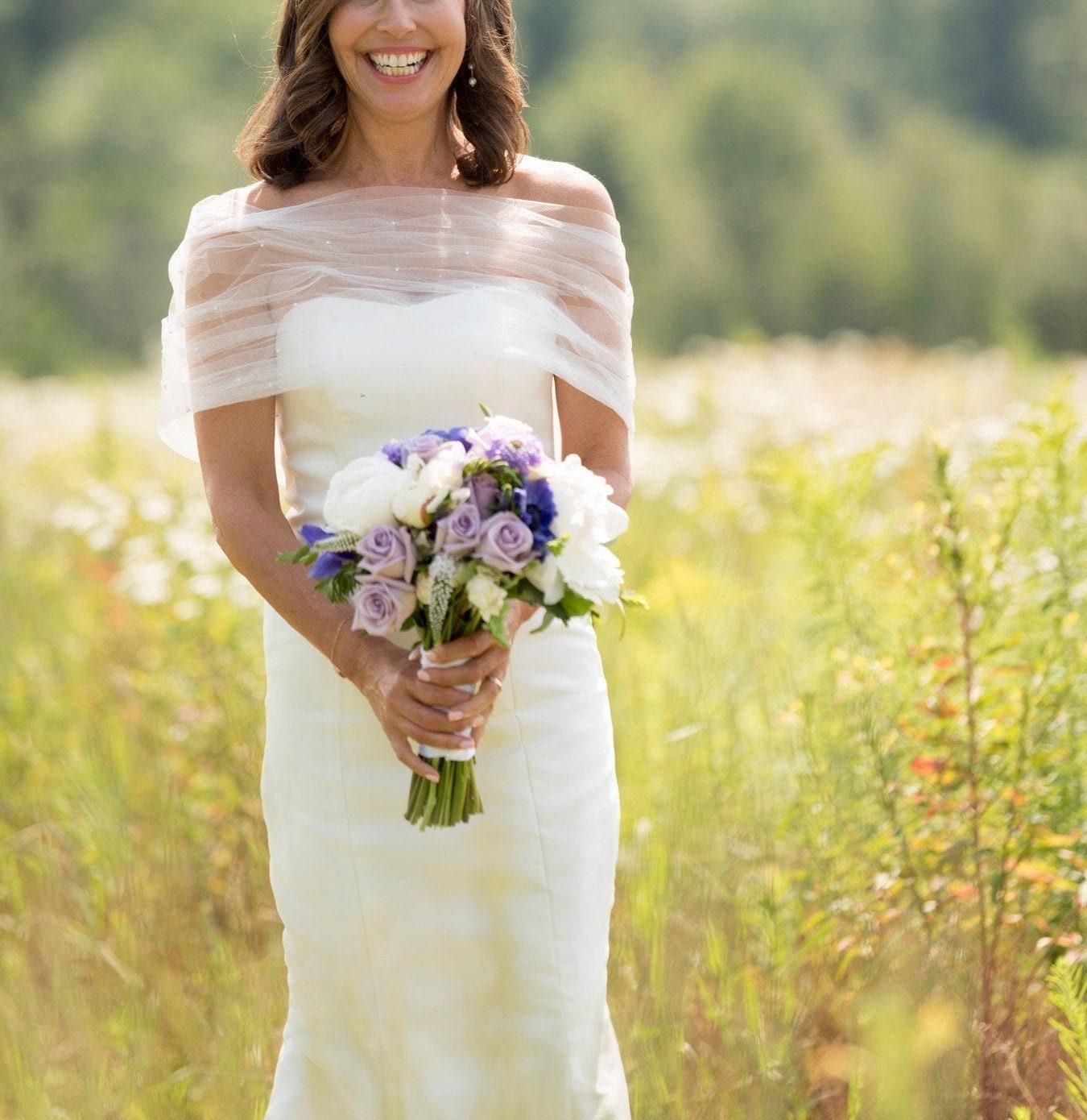 Off white bridal shawl | scarf | Swarovski and pearls| tulle bridal wrap |off the shoulder bridal wrap |tulle wedding shawl