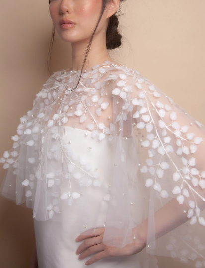 Tulle capelet with pearls and branches, tulle bridal cover up, bridal wrap, bridal accessory, bridal poncho