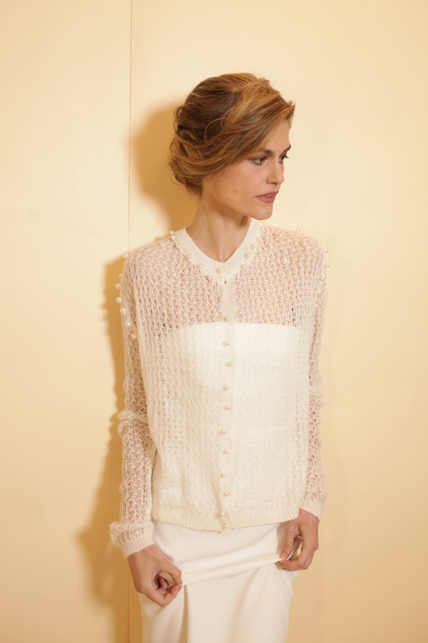 Wool lace sweater, Bridal cover up, sweater with pearls, white sweater jacket, bridal accessories