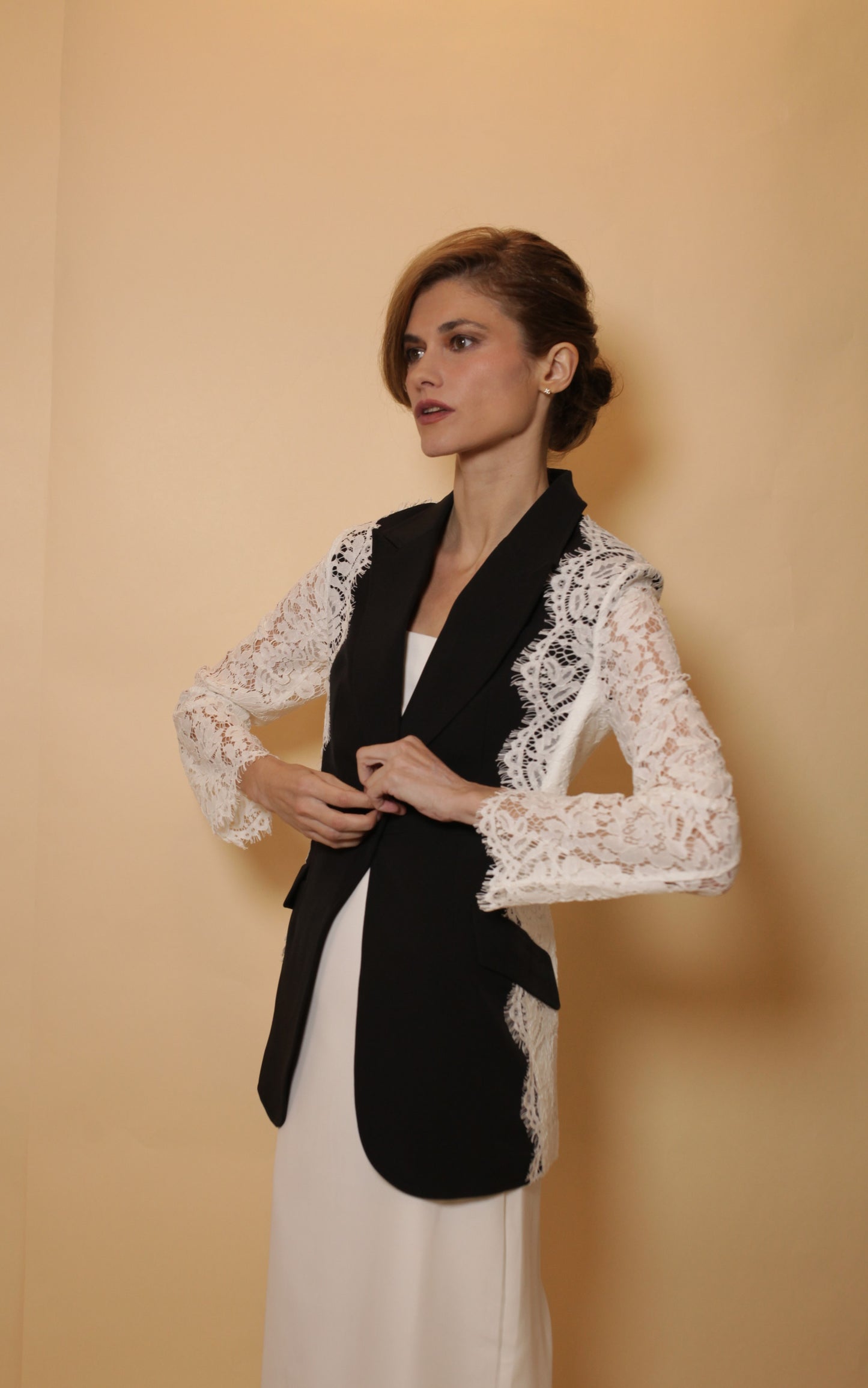 Bridal lace jacket, tailored jacket with white lace, Cotton bicolor jacket with lace, bridal cover up, wedding accessories,